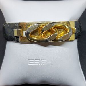 Vita Fede 24k Gold Plated Black Snake Skin Bracelet